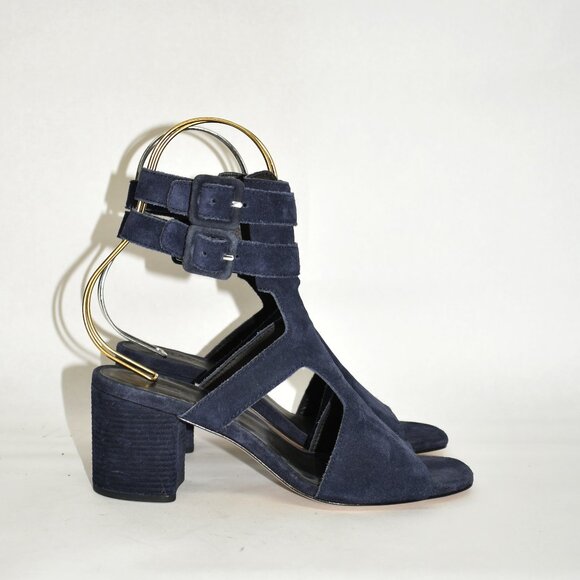 NEW $450 RAG & BONE MADISON CUTOUT BUCKLES NAVY SUEDE SANDAL 37 (TPO19.5) - Picture 1 of 6